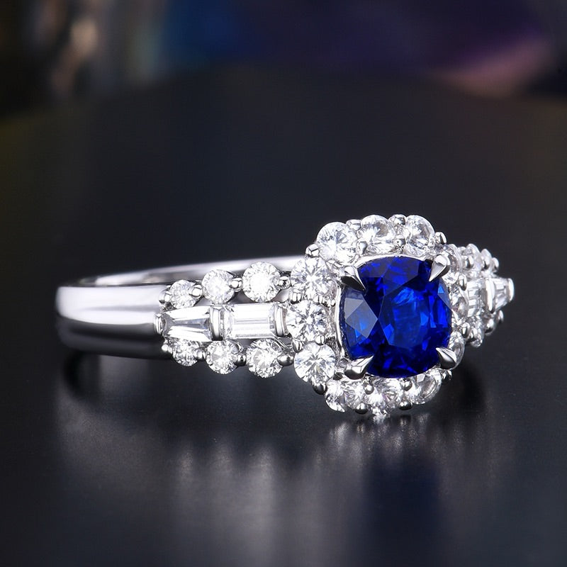 Natural Sapphire Ring Cushion Cut only 1 Piece Design