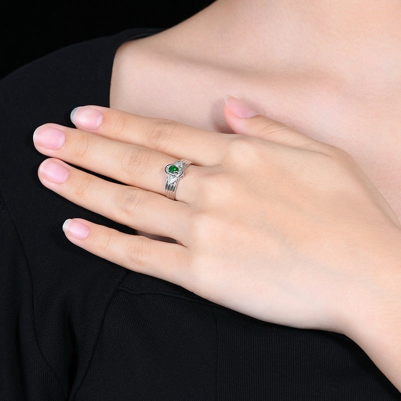 Oval Shape with wide band solid design Emerald Ring