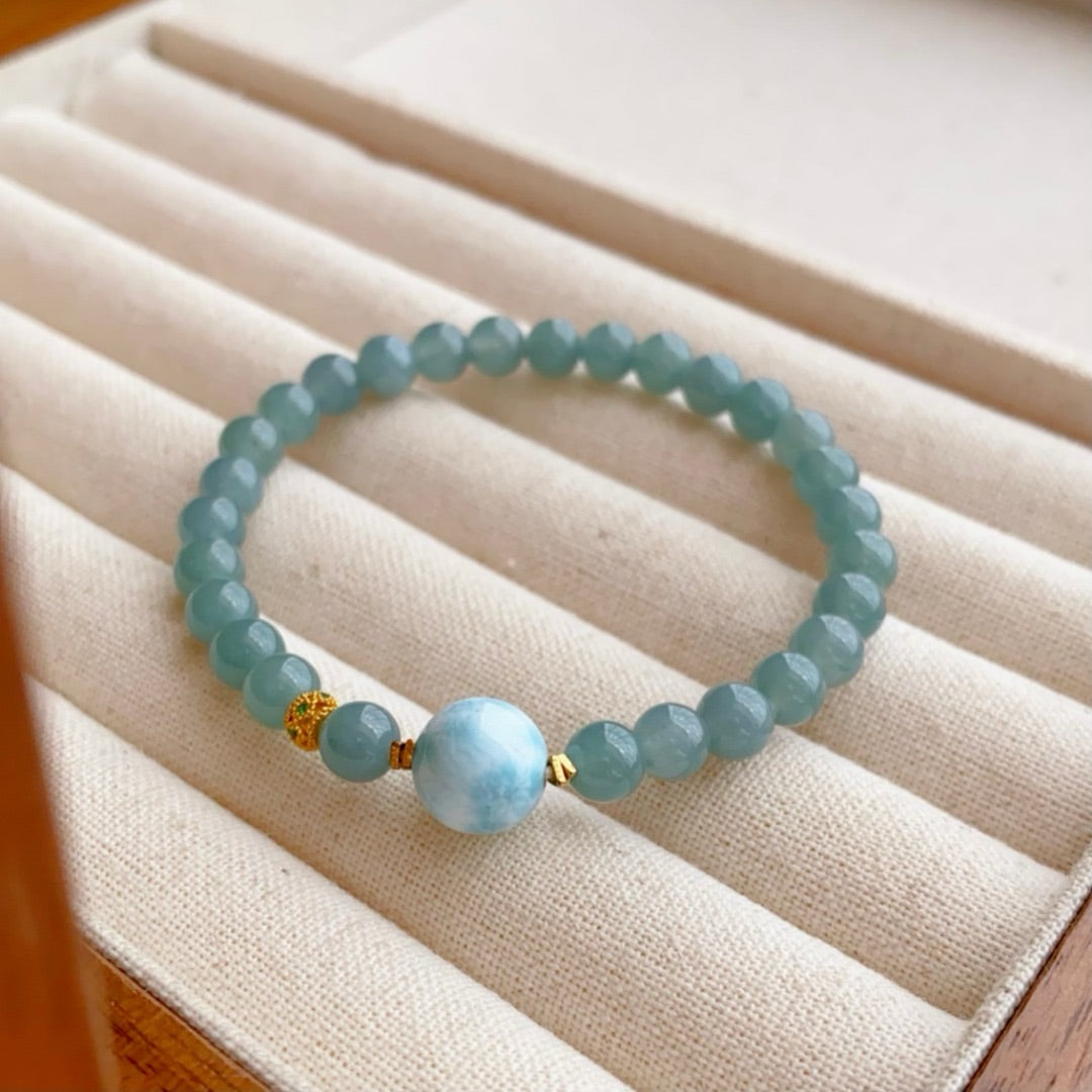 Nature blue water kind of jadeite Bracelet (6MM)