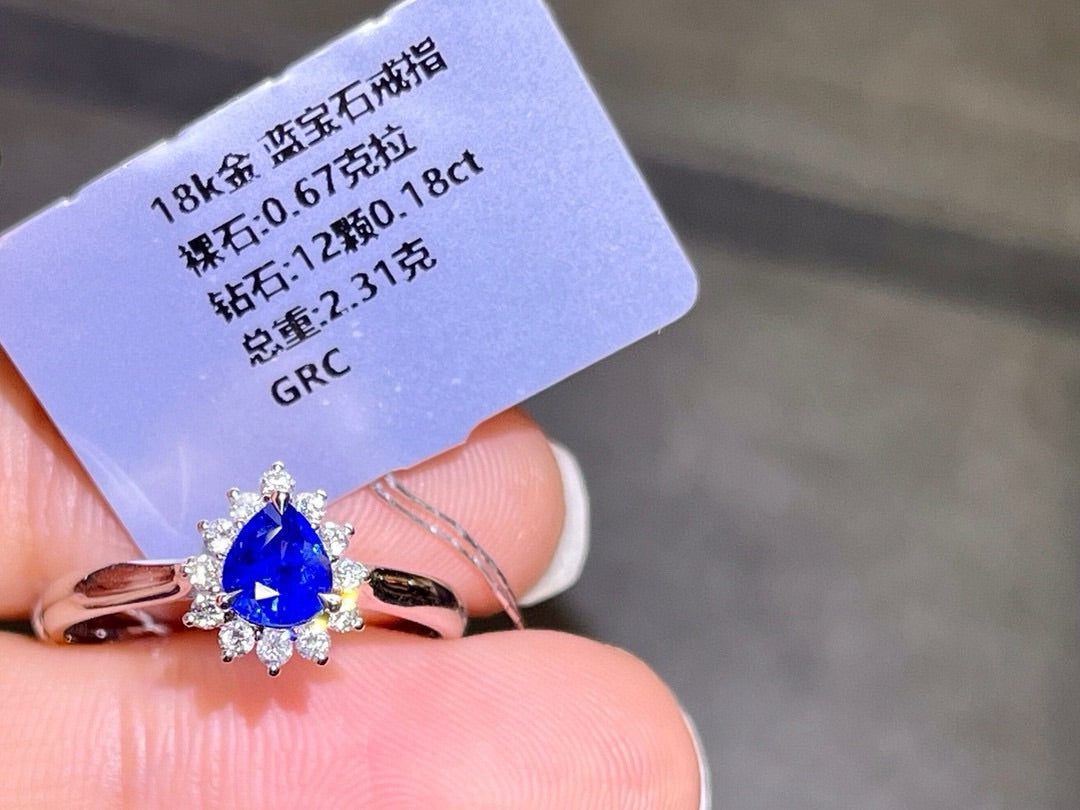 Pear Shape Natural Sapphire Ring(Ring size is Customization)