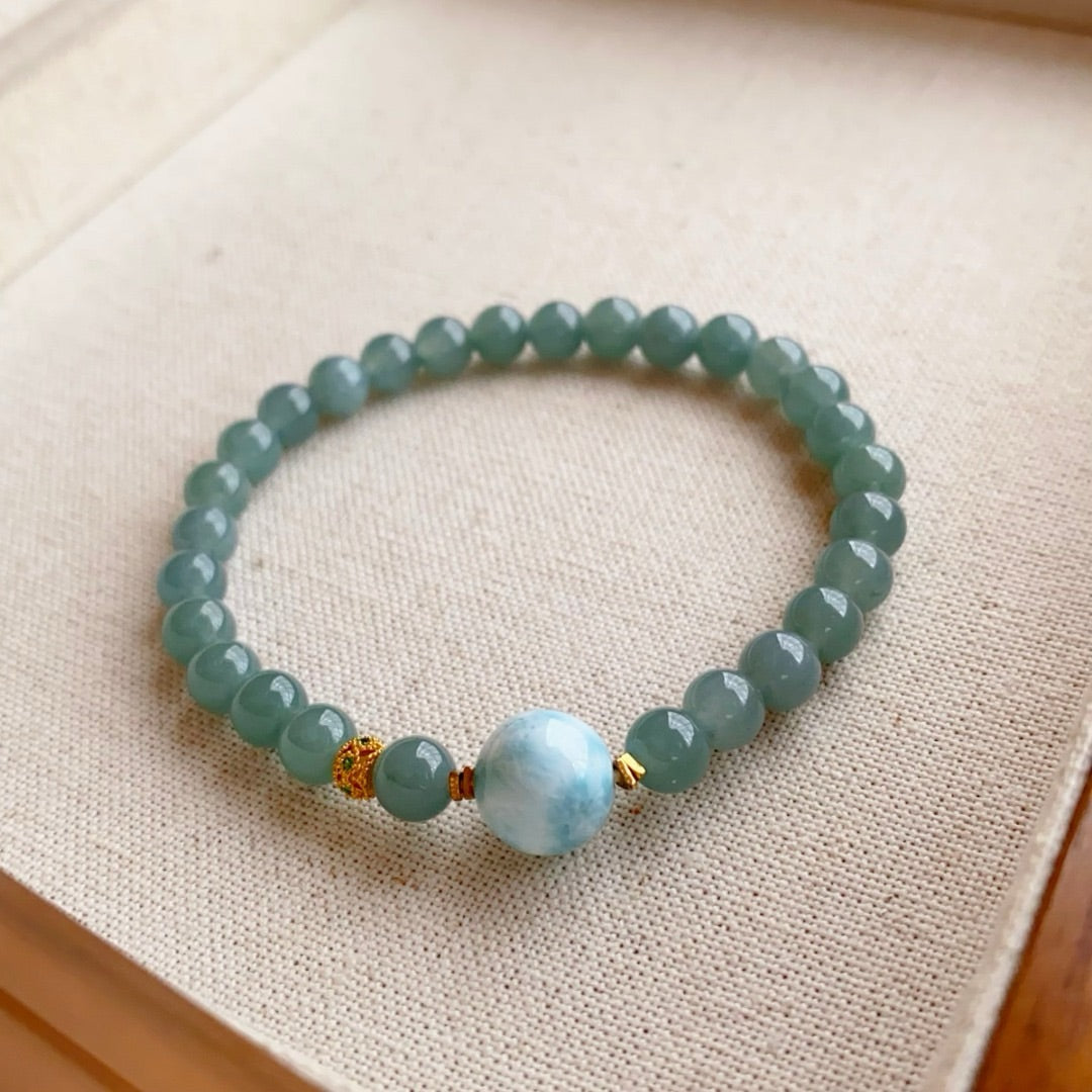 Nature blue water kind of jadeite Bracelet (6MM)