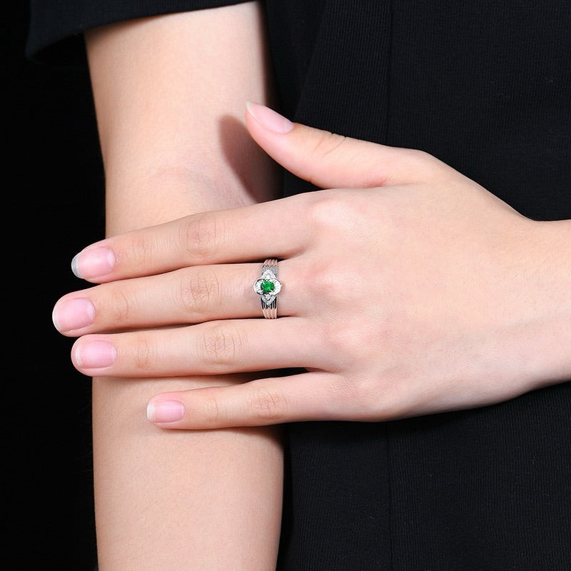 Oval Shape with wide band solid design Emerald Ring