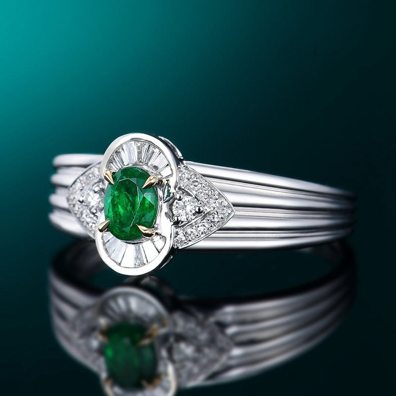 Oval Shape with wide band solid design Emerald Ring