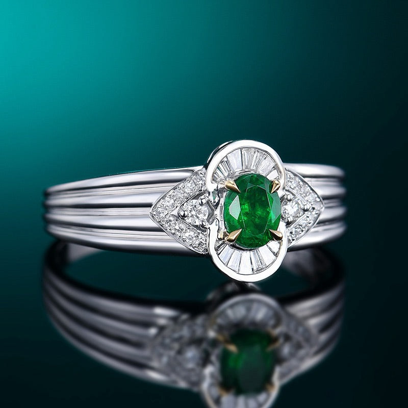 Oval Shape with wide band solid design Emerald Ring