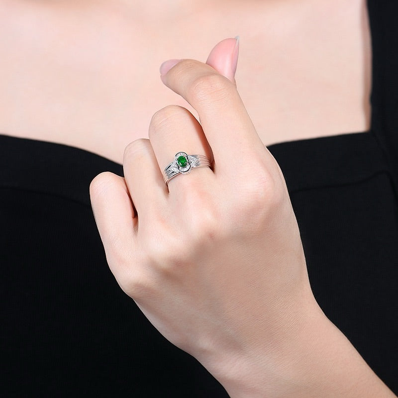 Oval Shape with wide band solid design Emerald Ring