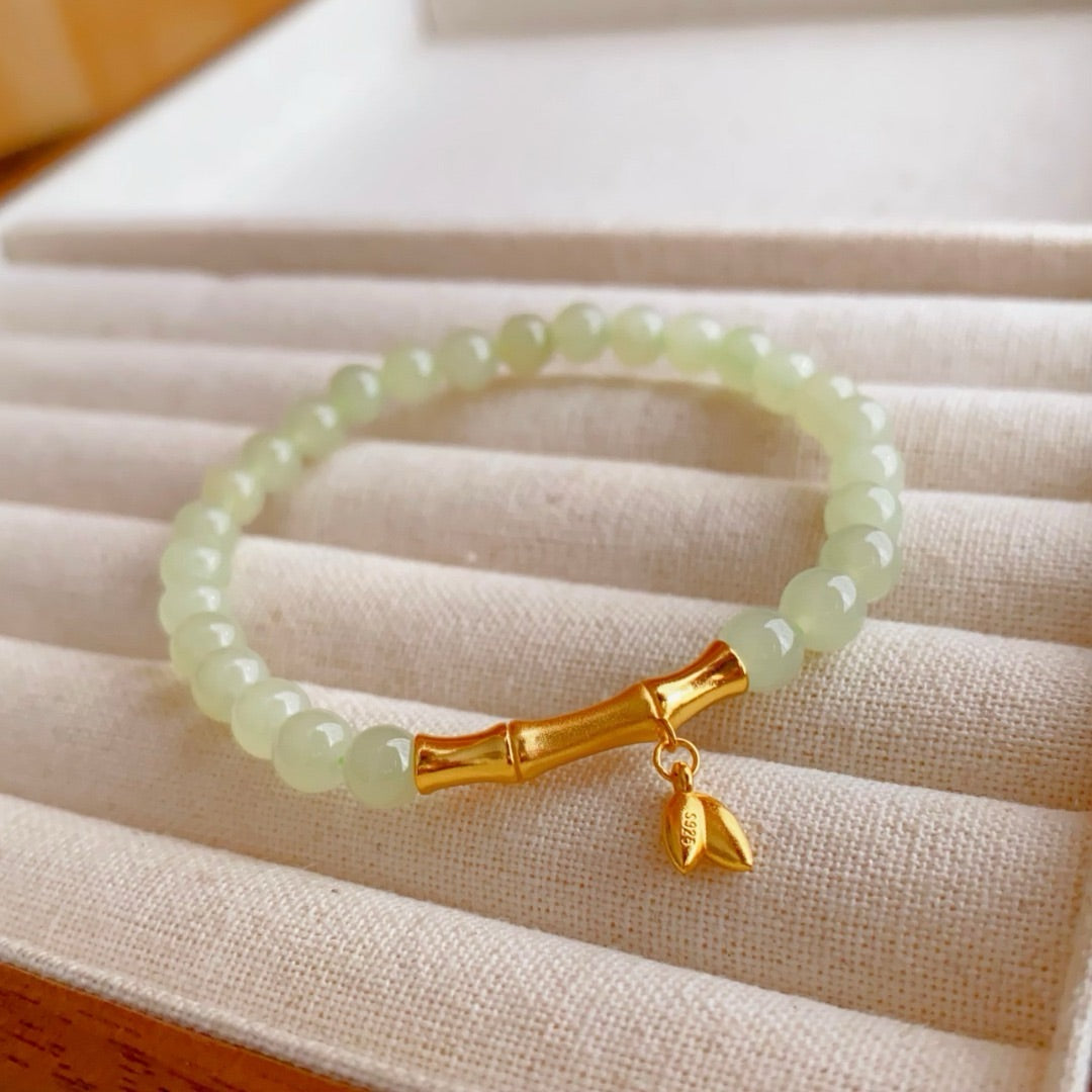 Natural HeTian suet white Jadeite Bracelet (6MM)