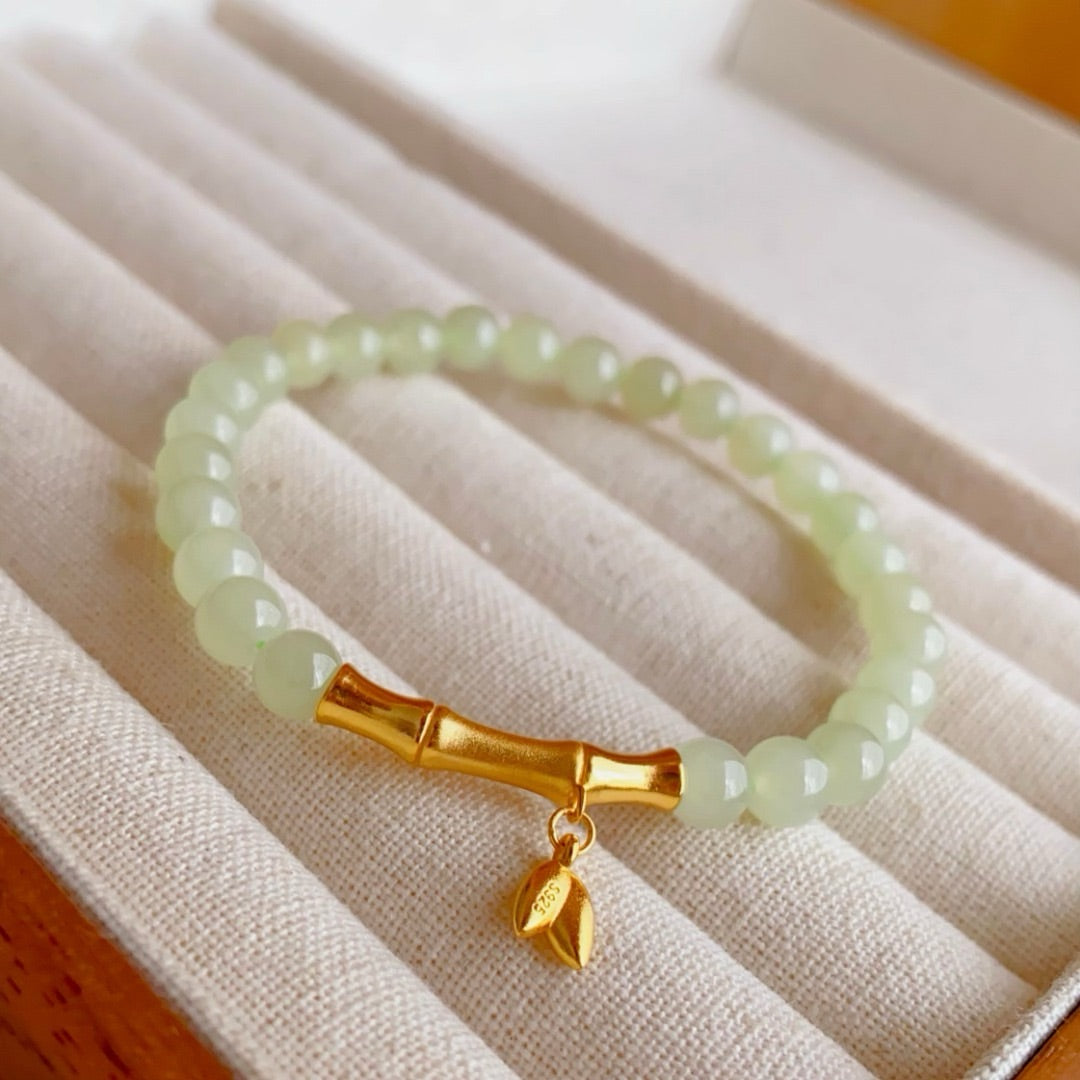 Natural HeTian suet white Jadeite Bracelet (6MM)