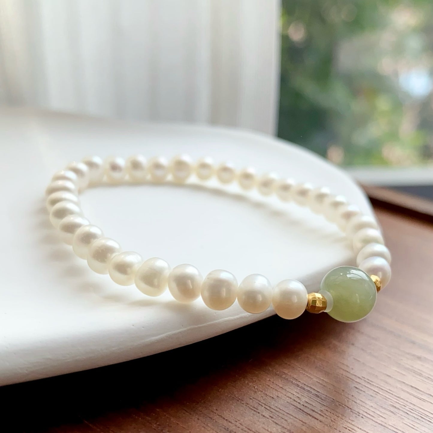 Natural pearl and jade bracelet(6MM)