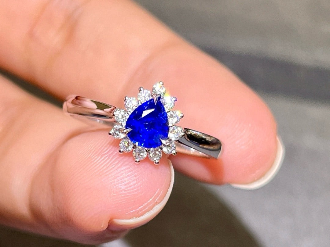 Pear Shape Natural Sapphire Ring(Ring size is Customization)