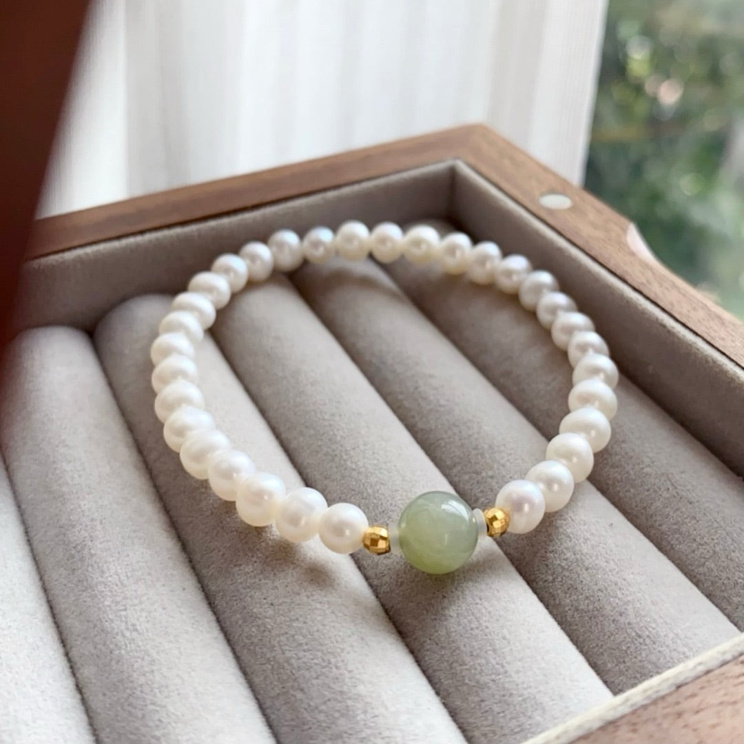 Natural pearl and jade bracelet(6MM)