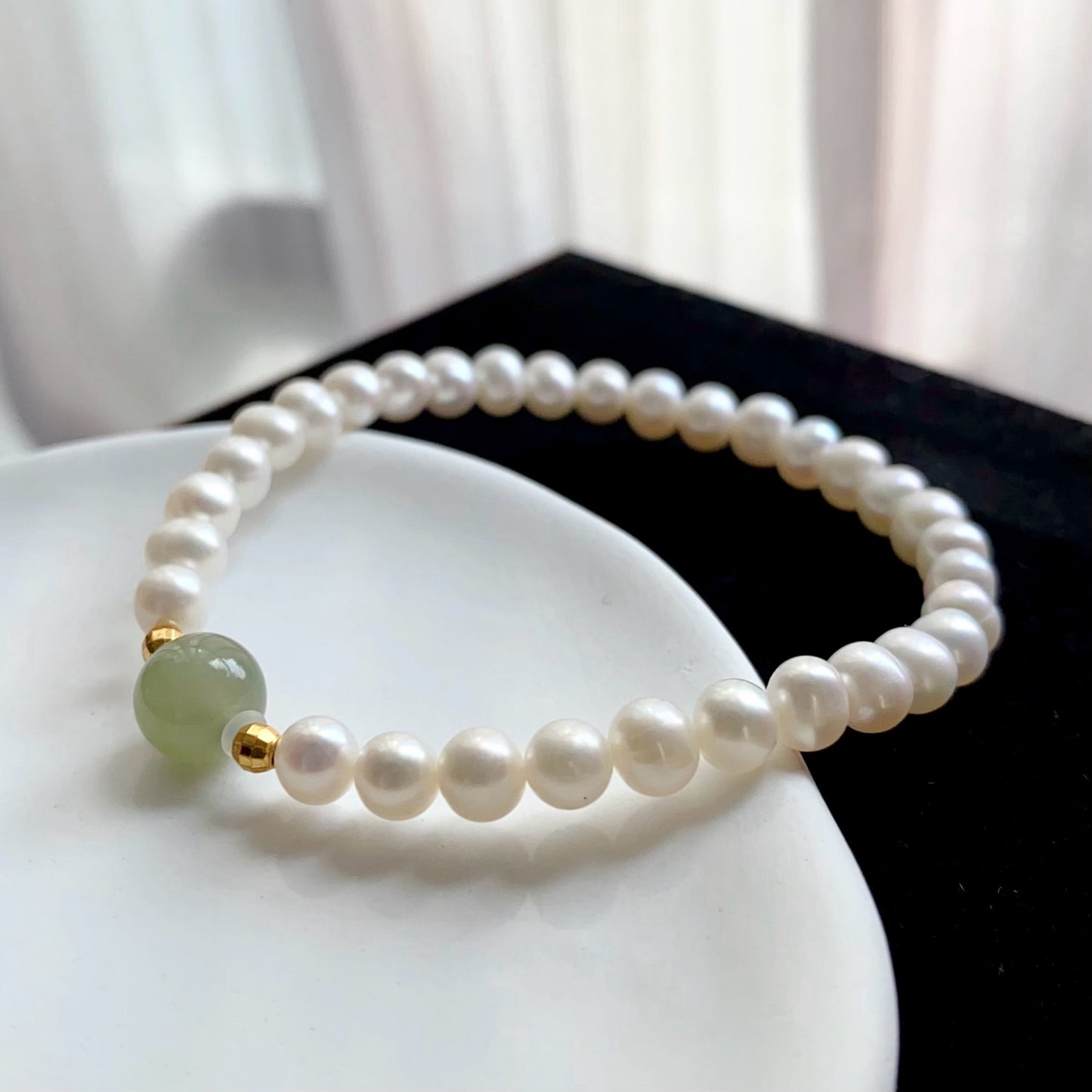 Natural pearl and jade bracelet(6MM)
