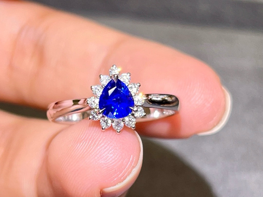 Pear Shape Natural Sapphire Ring(Ring size is Customization)