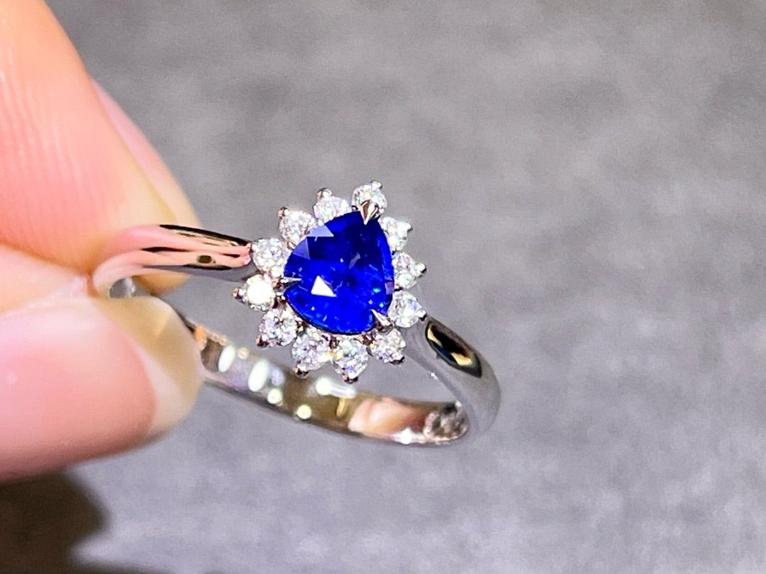 Pear Shape Natural Sapphire Ring(Ring size is Customization)