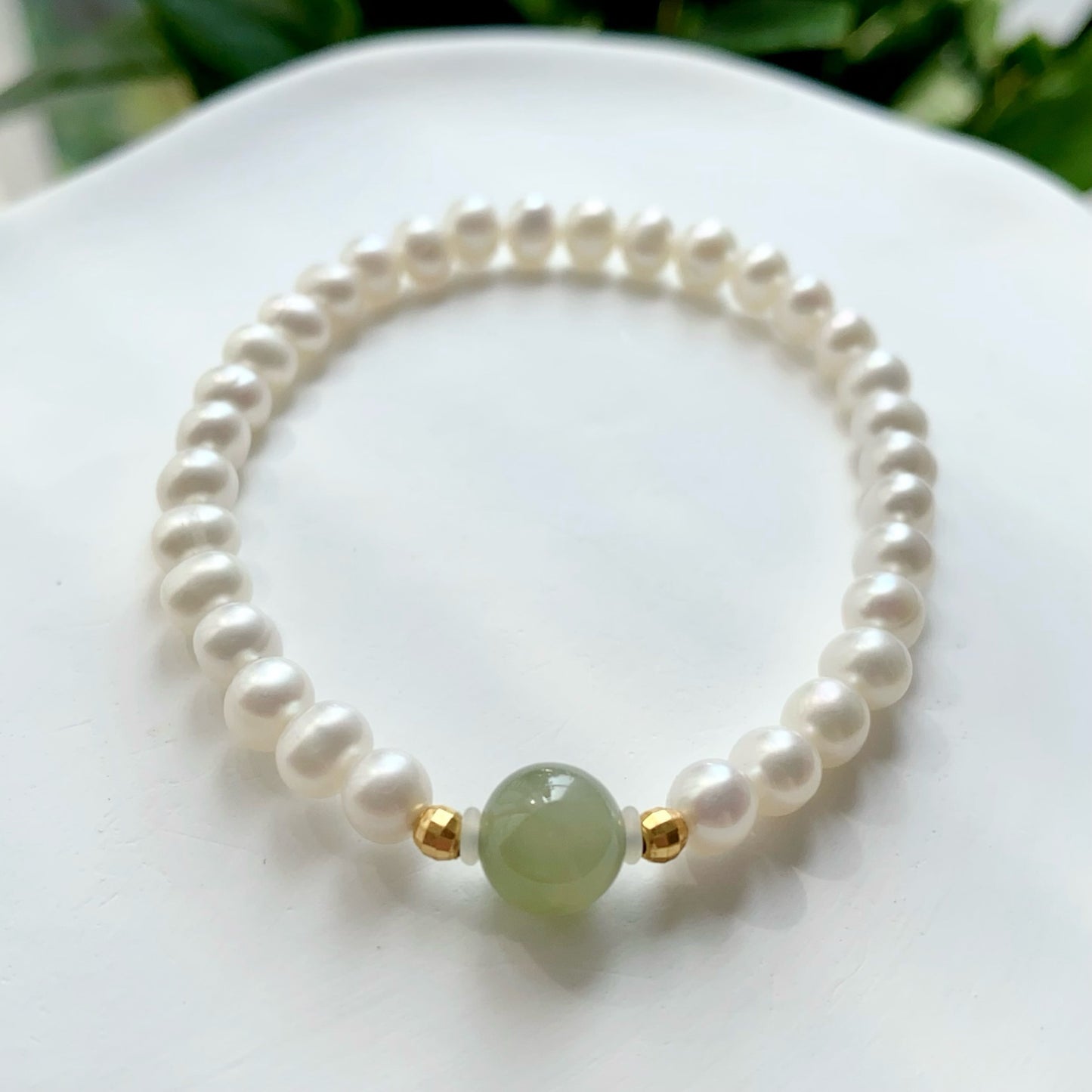 Natural pearl and jade bracelet(6MM)