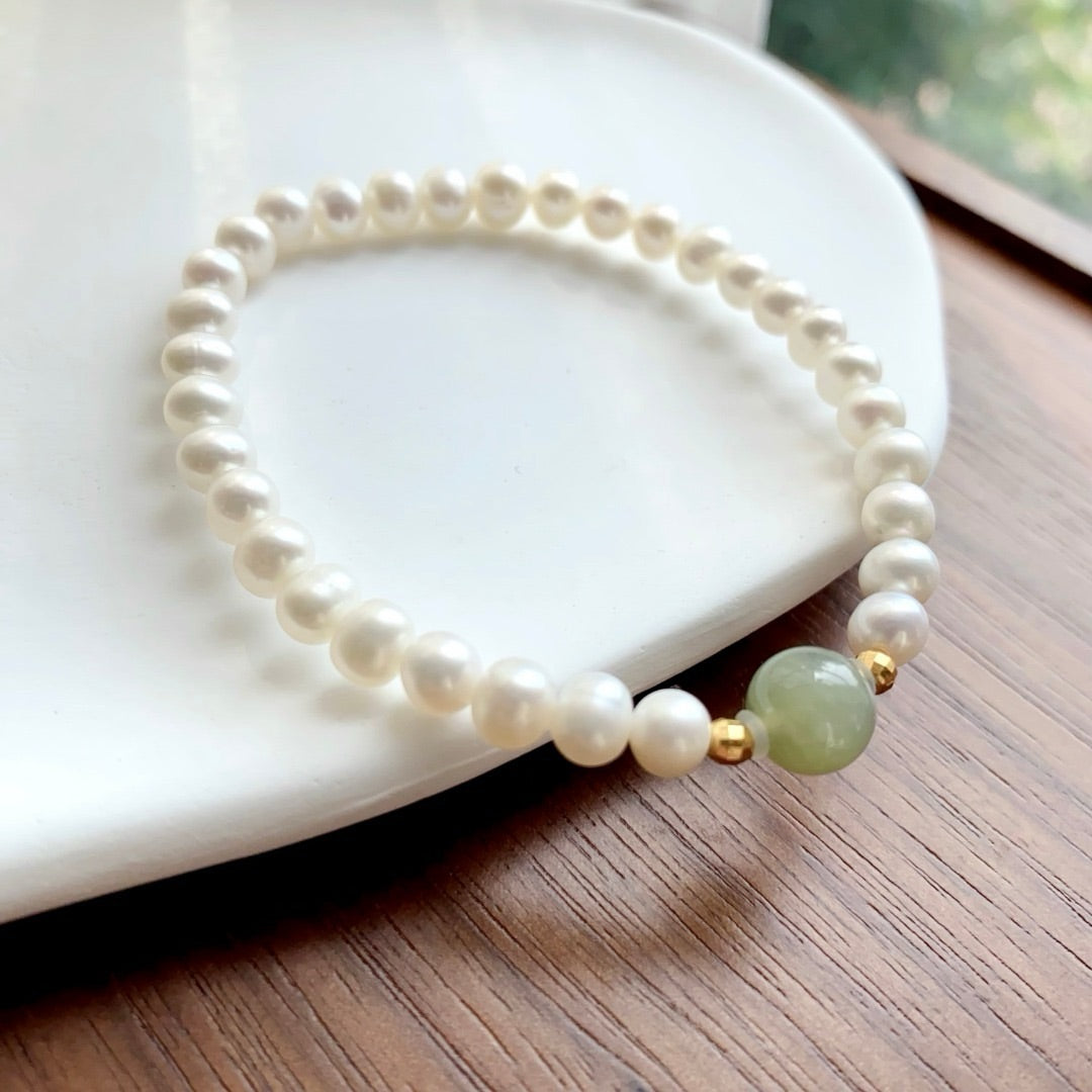 Natural pearl and jade bracelet(6MM)