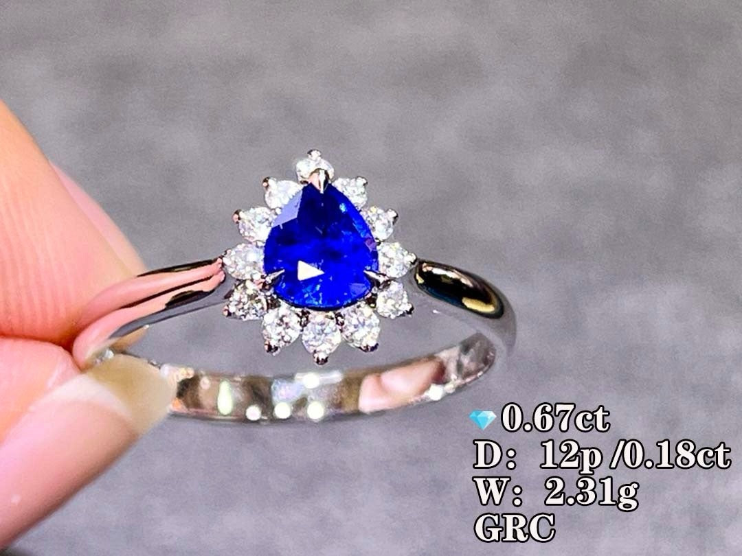 Pear Shape Natural Sapphire Ring(Ring size is Customization)