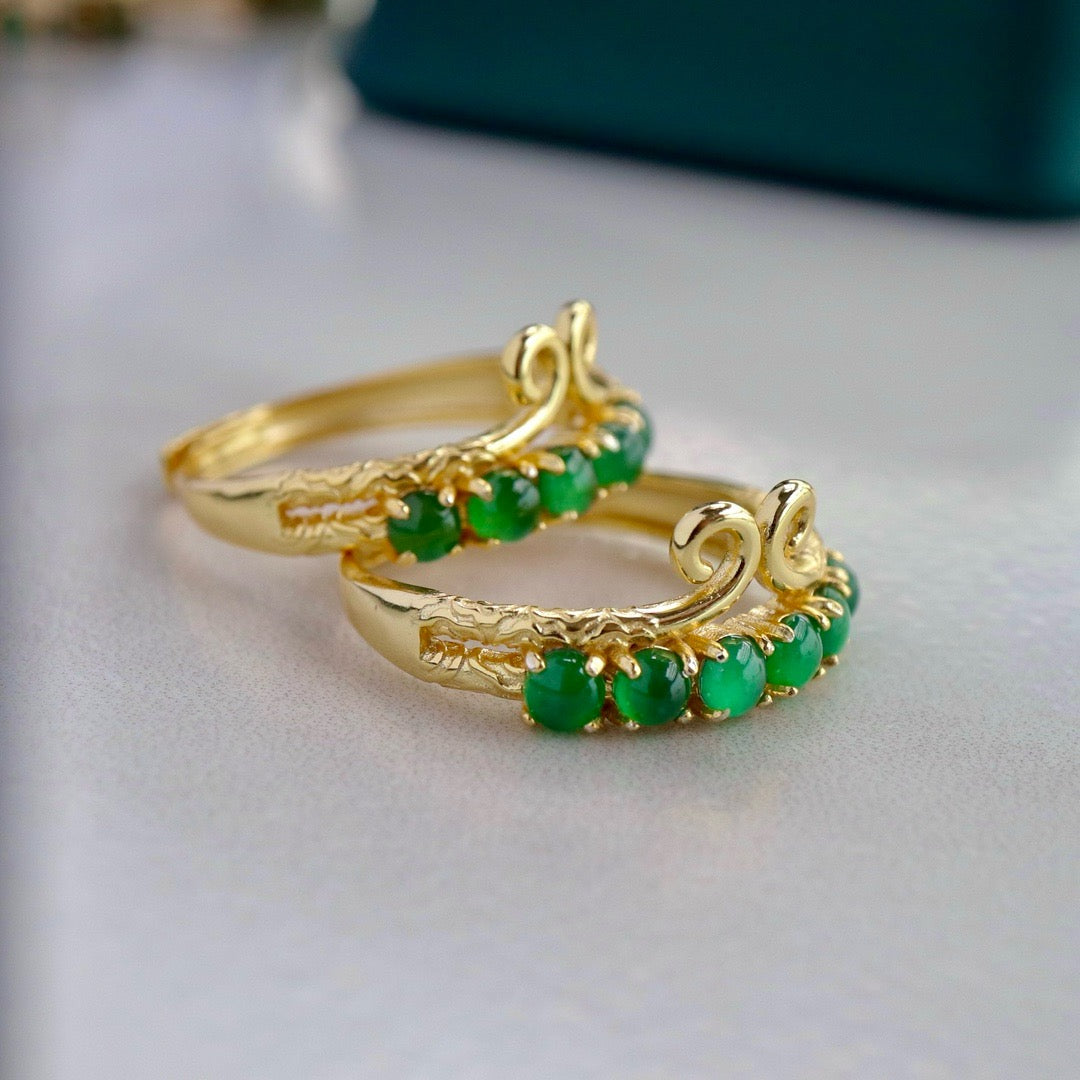 Natural Chrysoprasus Ring with Golden Hop shape(Adjustable)