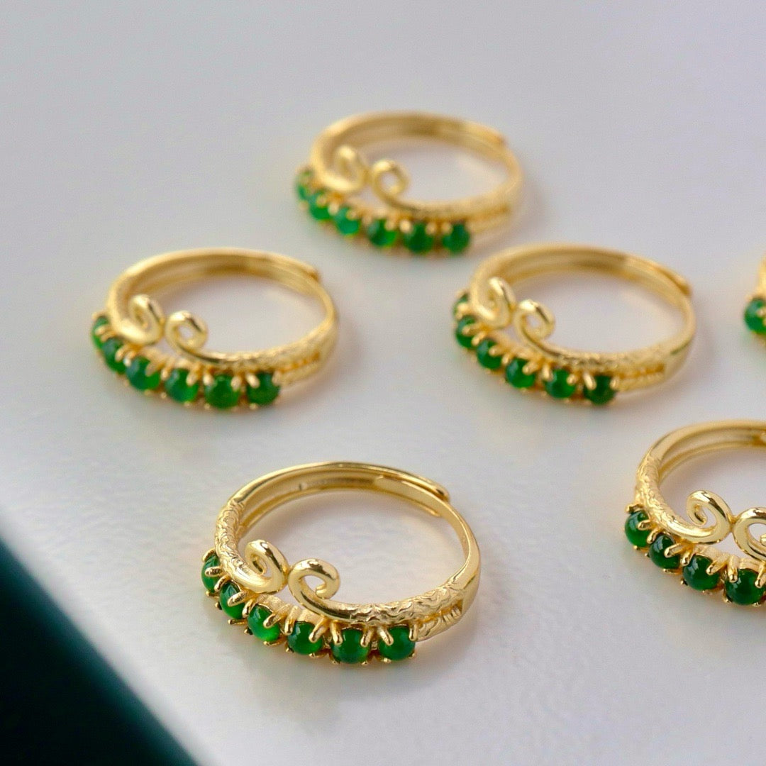 Natural Chrysoprasus Ring with Golden Hop shape(Adjustable)