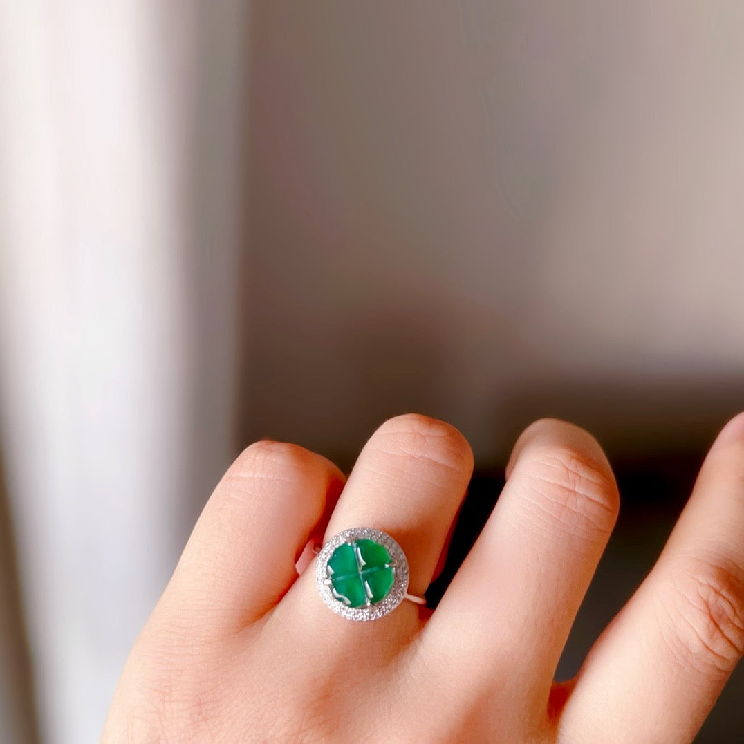 Natural Chrysoprasus Ring Big four Leaf clover shape