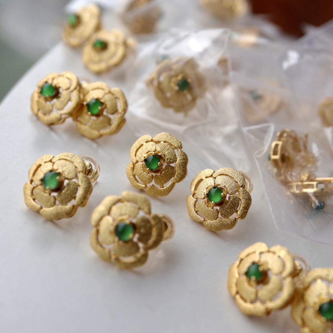 Flower shape Natural Chrysoprasus Earrings