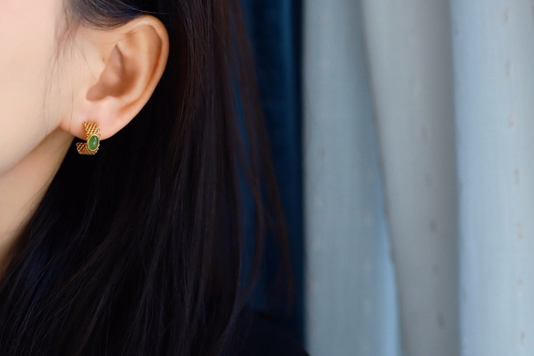 Natural Chrysoprasus Tangle shape Earrings ❤️