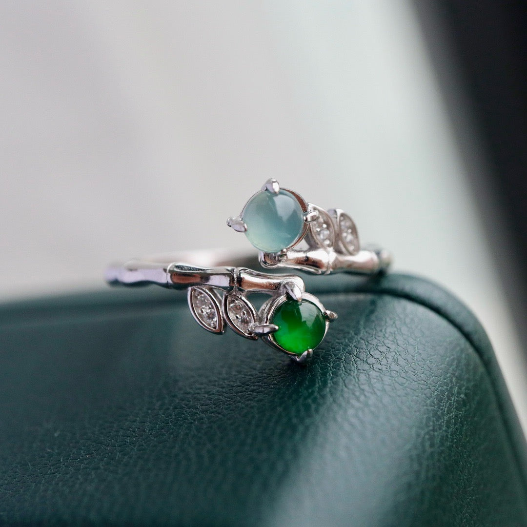 Bamboo shape ring band natural Chrysoprasus Ring(Adjustable)