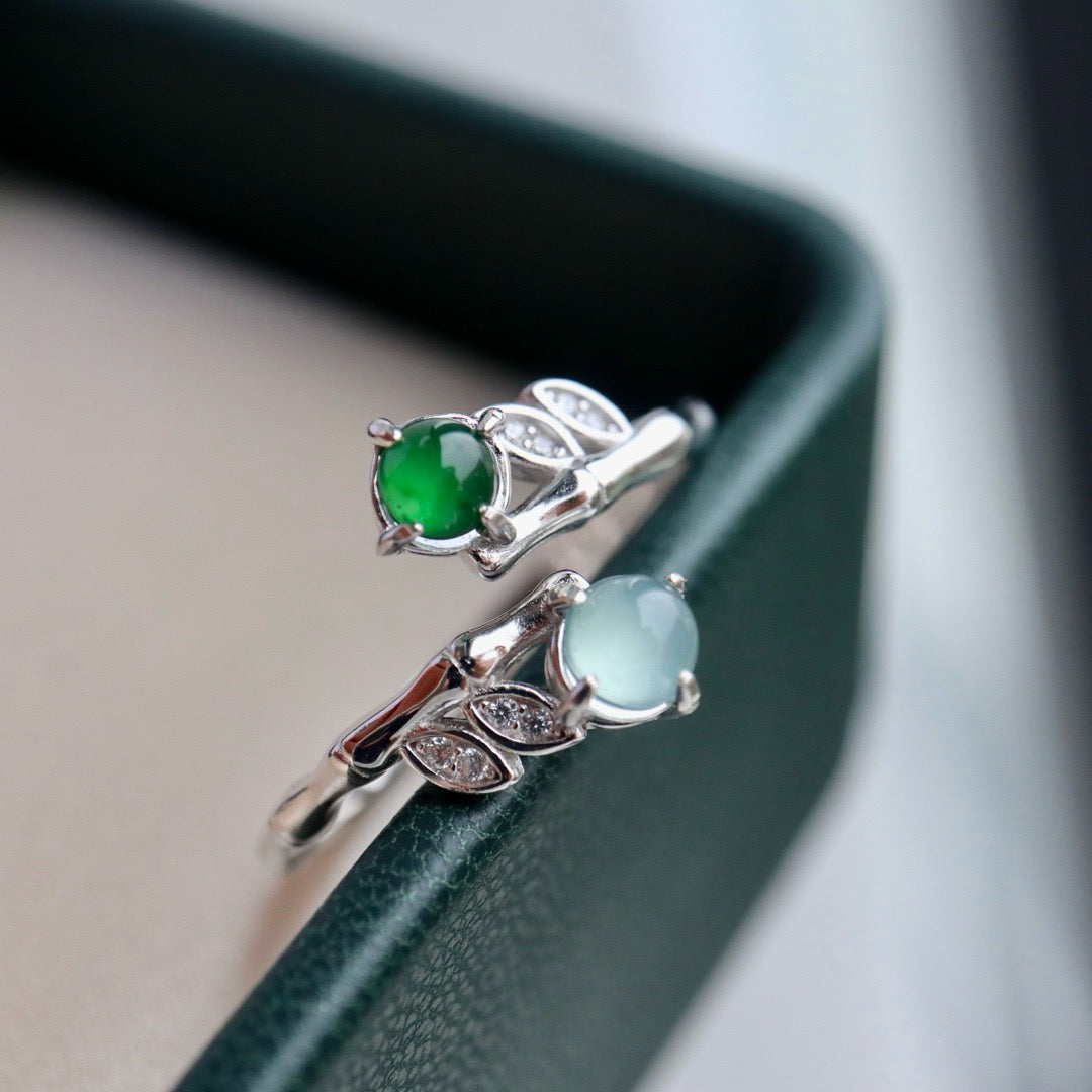Bamboo shape ring band natural Chrysoprasus Ring(Adjustable)