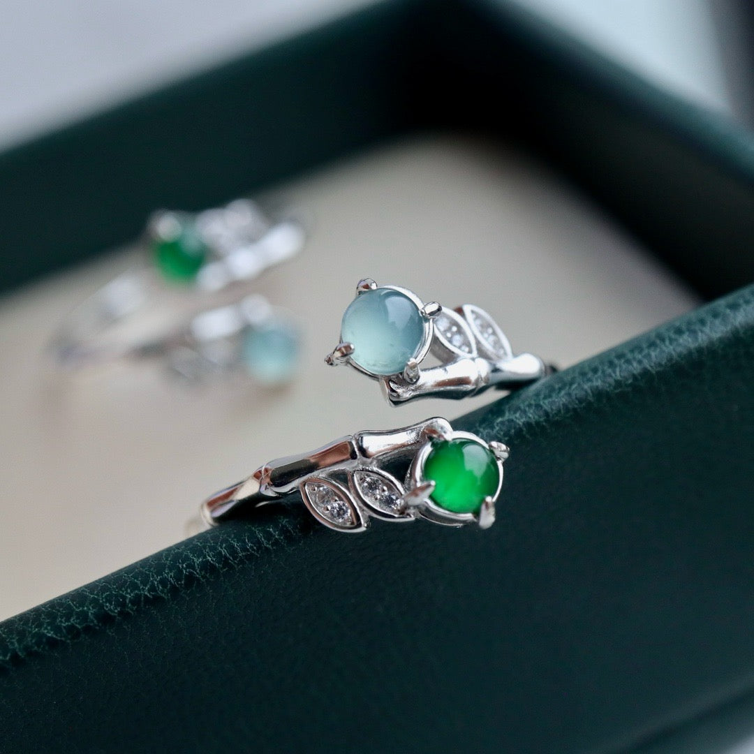 Bamboo shape ring band natural Chrysoprasus Ring(Adjustable)