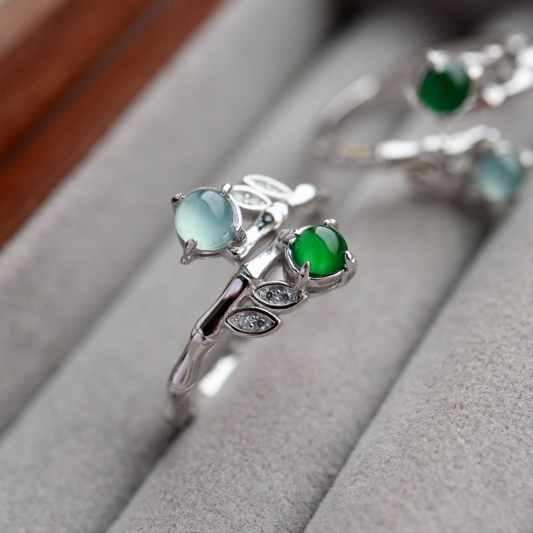Bamboo shape ring band natural Chrysoprasus Ring(Adjustable)