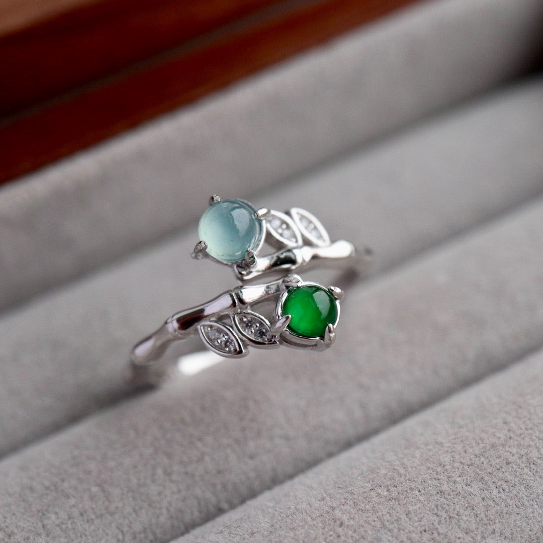 Bamboo shape ring band natural Chrysoprasus Ring(Adjustable)