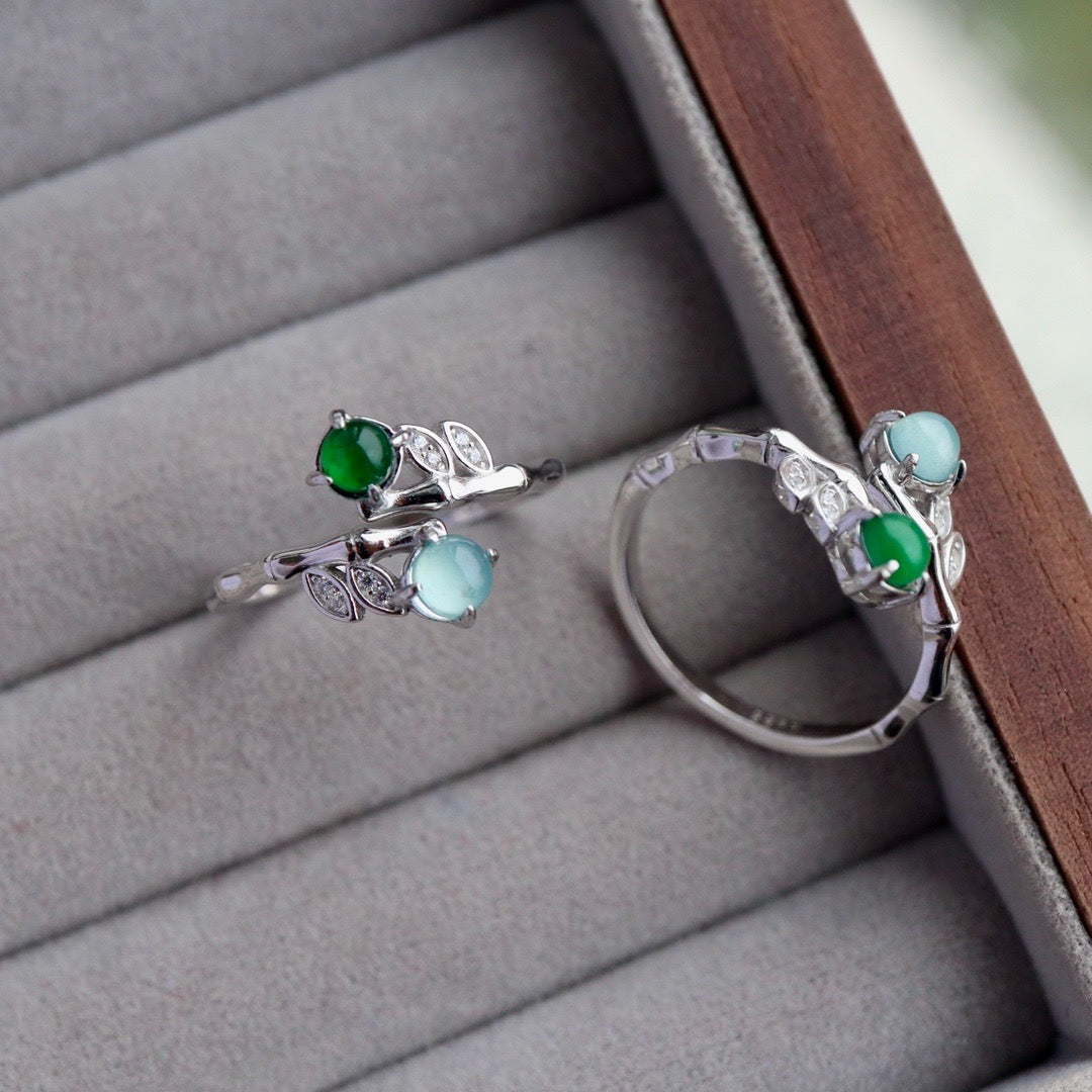 Bamboo shape ring band natural Chrysoprasus Ring(Adjustable)