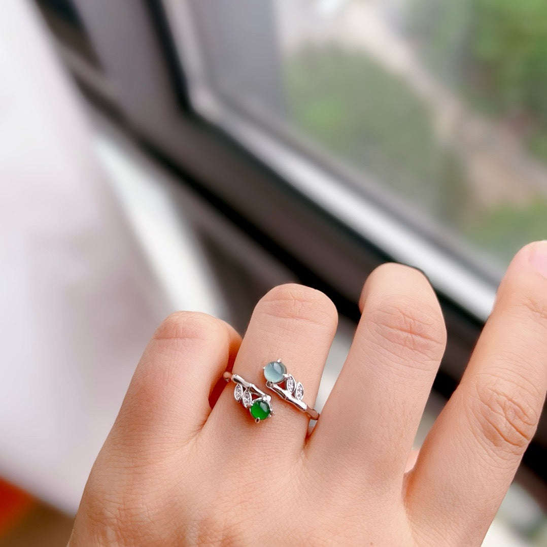 Bamboo shape ring band natural Chrysoprasus Ring(Adjustable)
