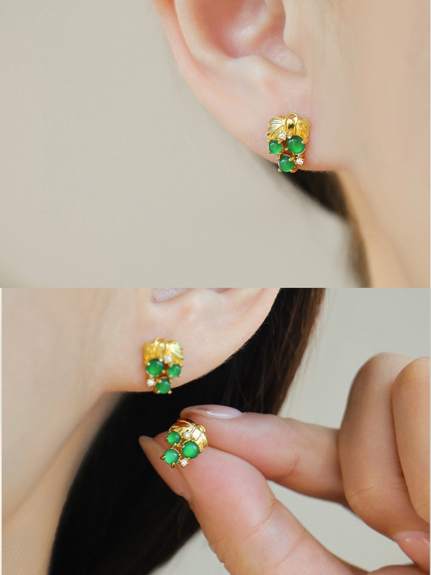 Grape shape natural Chrysoprasus earrings