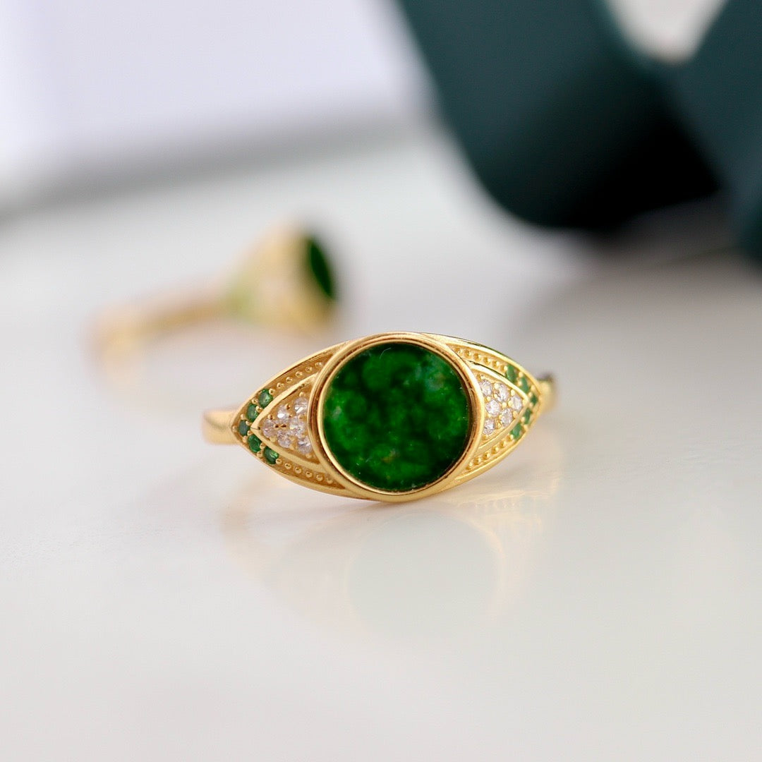 Natural Chrysoprasus Ring with beautiful nature textures(Adjustable)