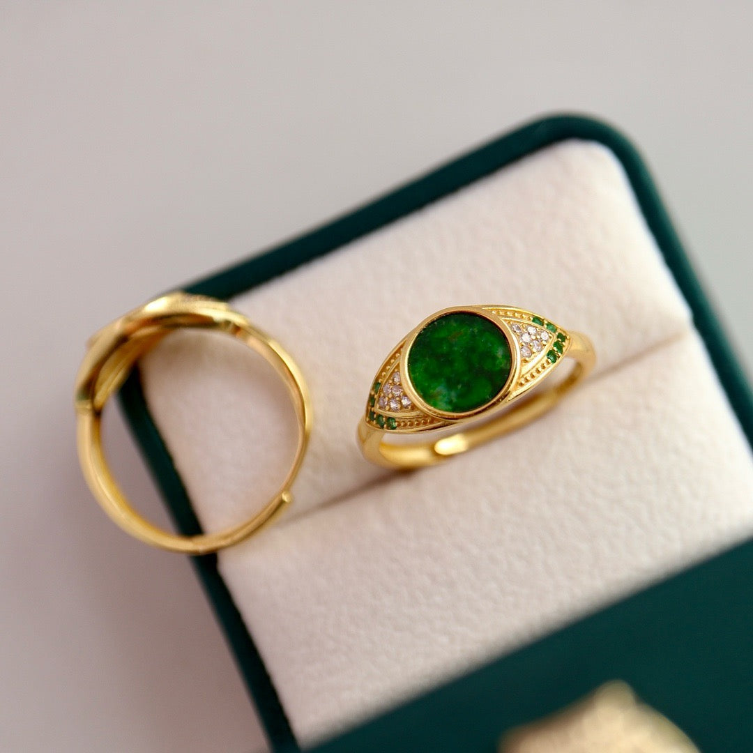 Natural Chrysoprasus Ring with beautiful nature textures(Adjustable)