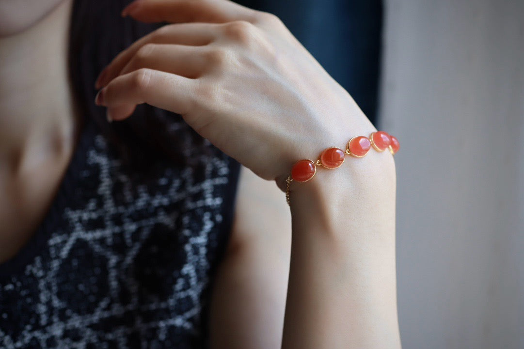 Natural Southern Red Agate bracelet ( Sterling 925 )