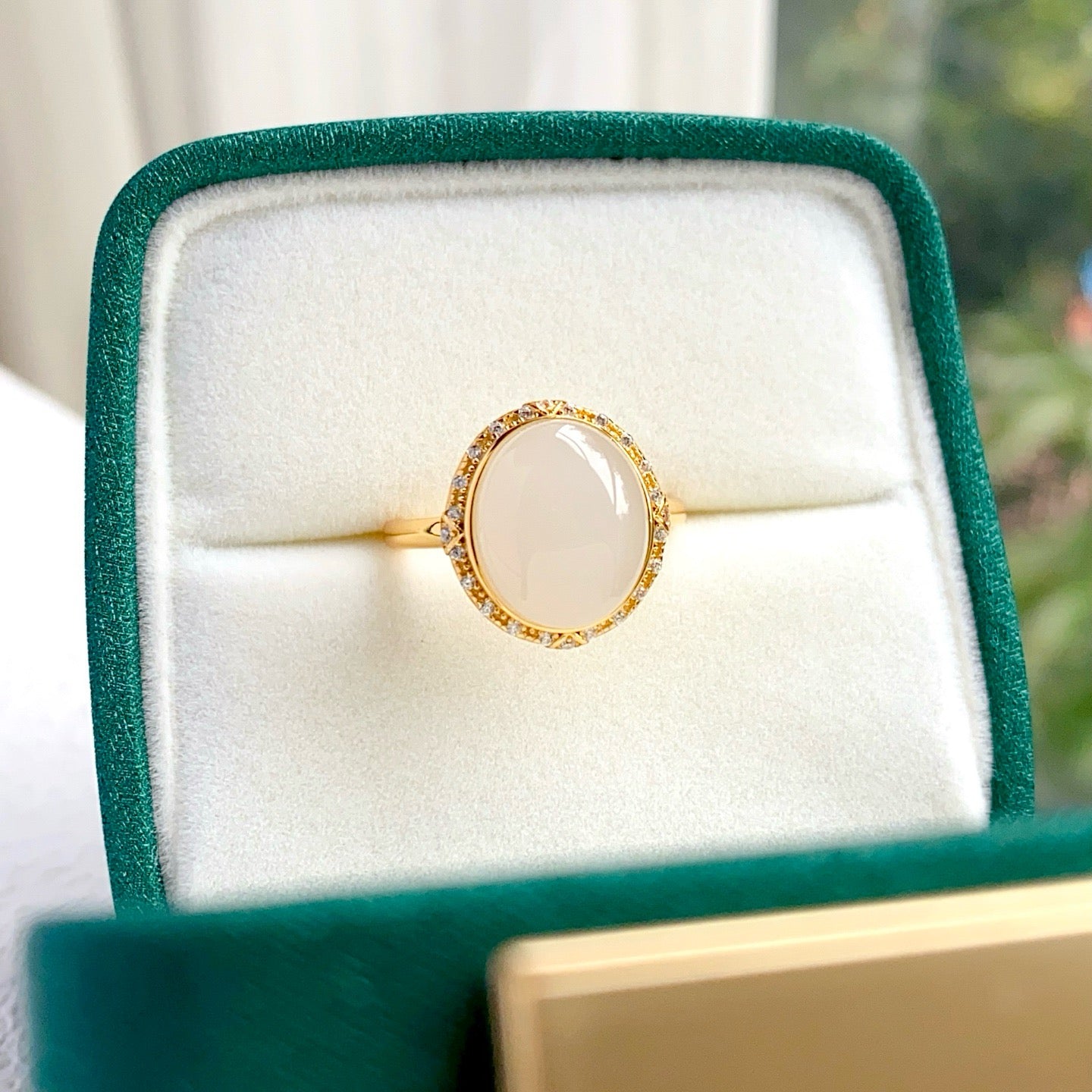 Nature Milky White HeTian Jadite Ring with Oval Shape( Adjustable)