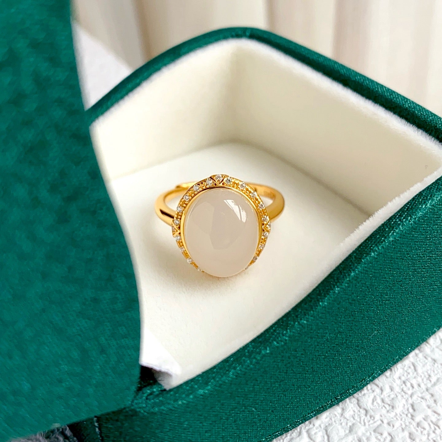Nature Milky White HeTian Jadite Ring with Oval Shape( Adjustable)