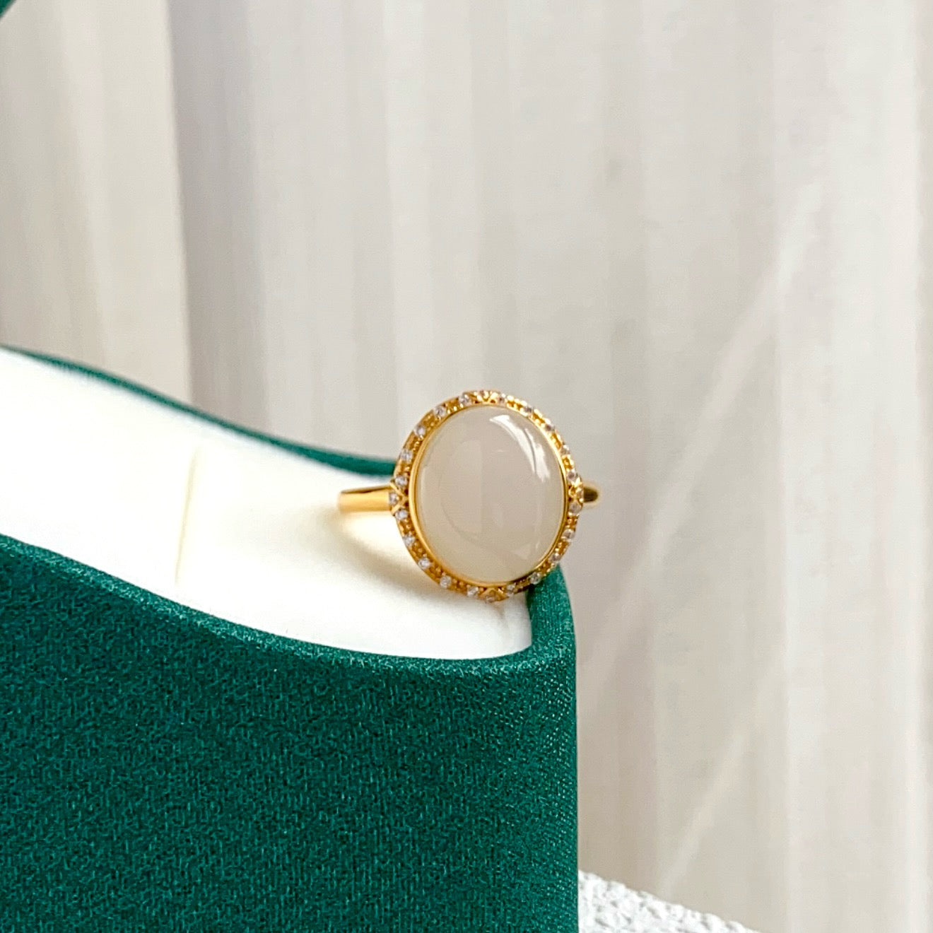 Nature Milky White HeTian Jadite Ring with Oval Shape( Adjustable)