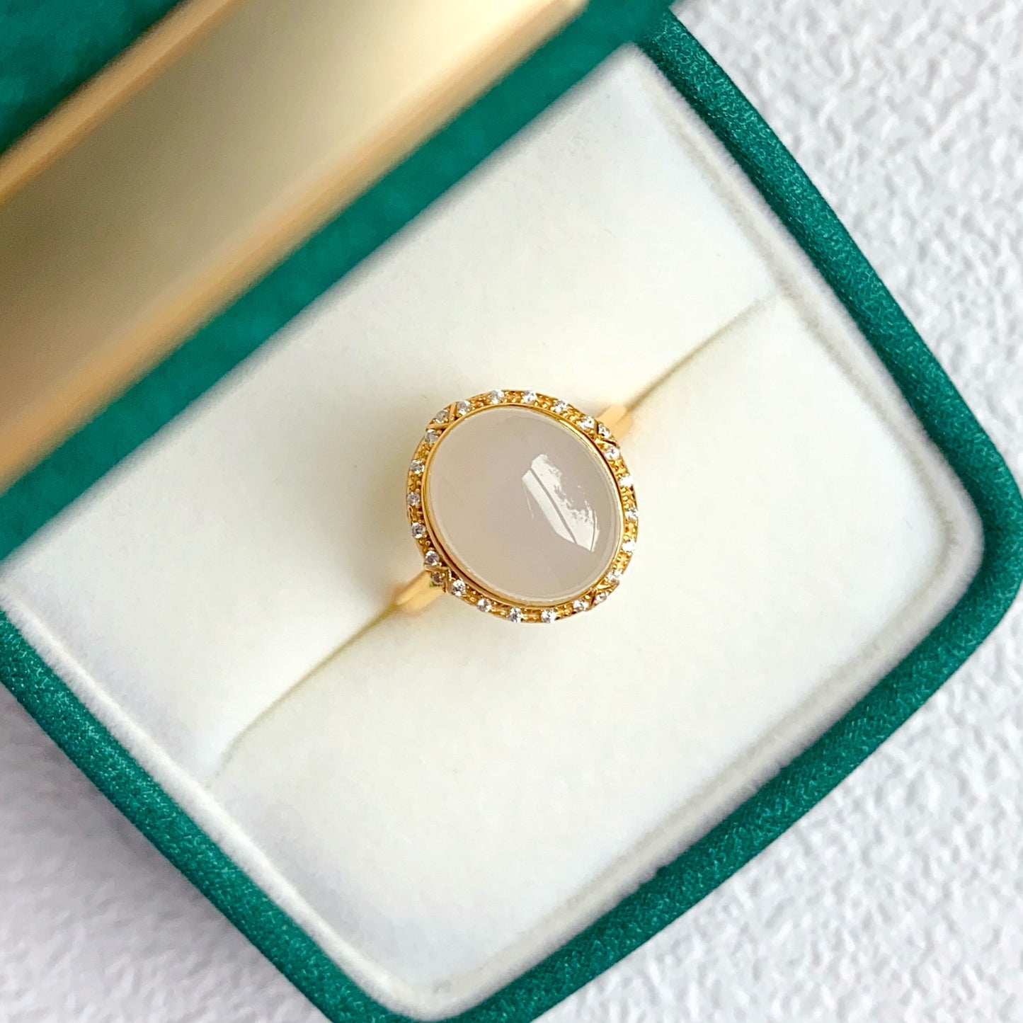 Nature Milky White HeTian Jadite Ring with Oval Shape( Adjustable)