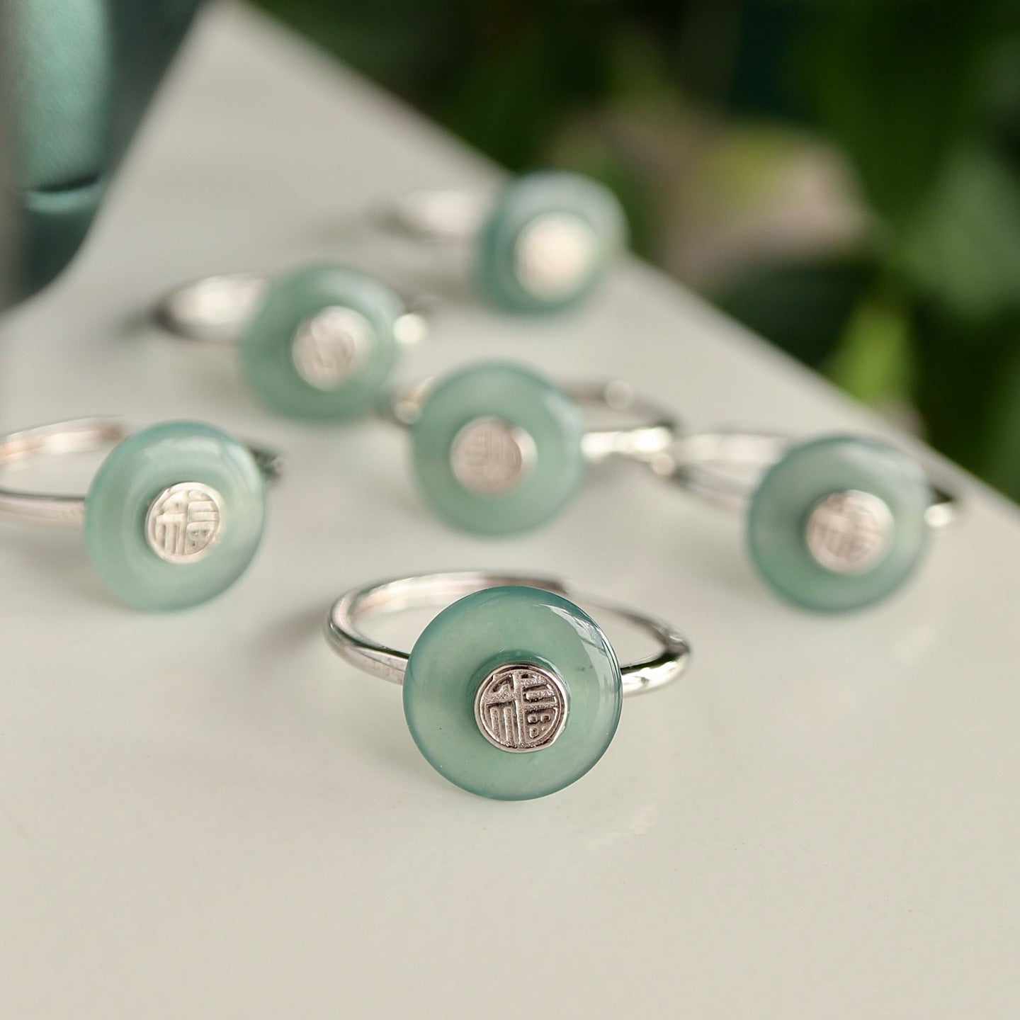 HeTian Jade with water Blue Jade Ring (adjustable)
