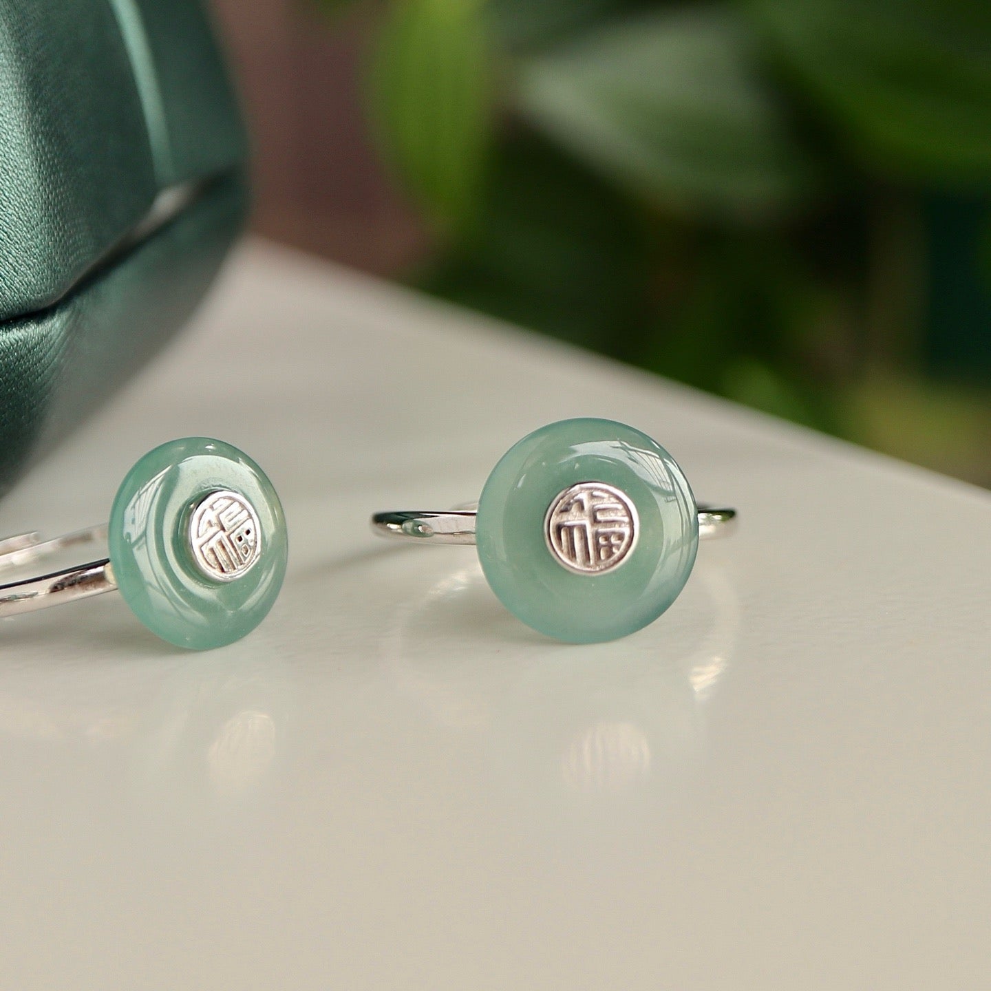 HeTian Jade with water Blue Jade Ring (adjustable)