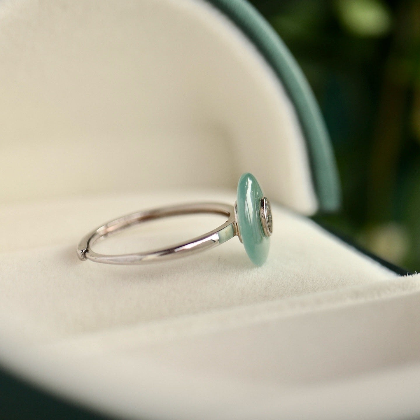 HeTian Jade with water Blue Jade Ring (adjustable)