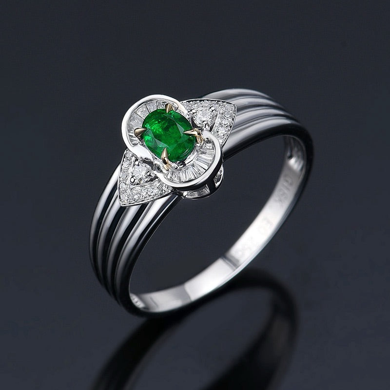 Oval Shape with wide band solid design Emerald Ring
