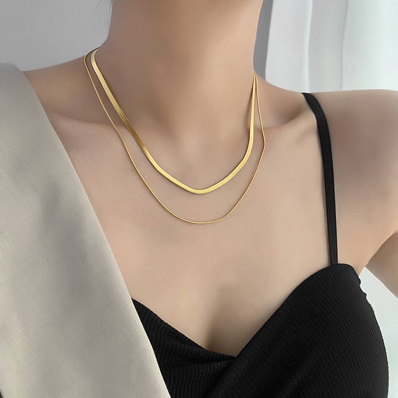 Double‑Layer 18K Gold Plated Snake Bone Titanium Steel Necklace