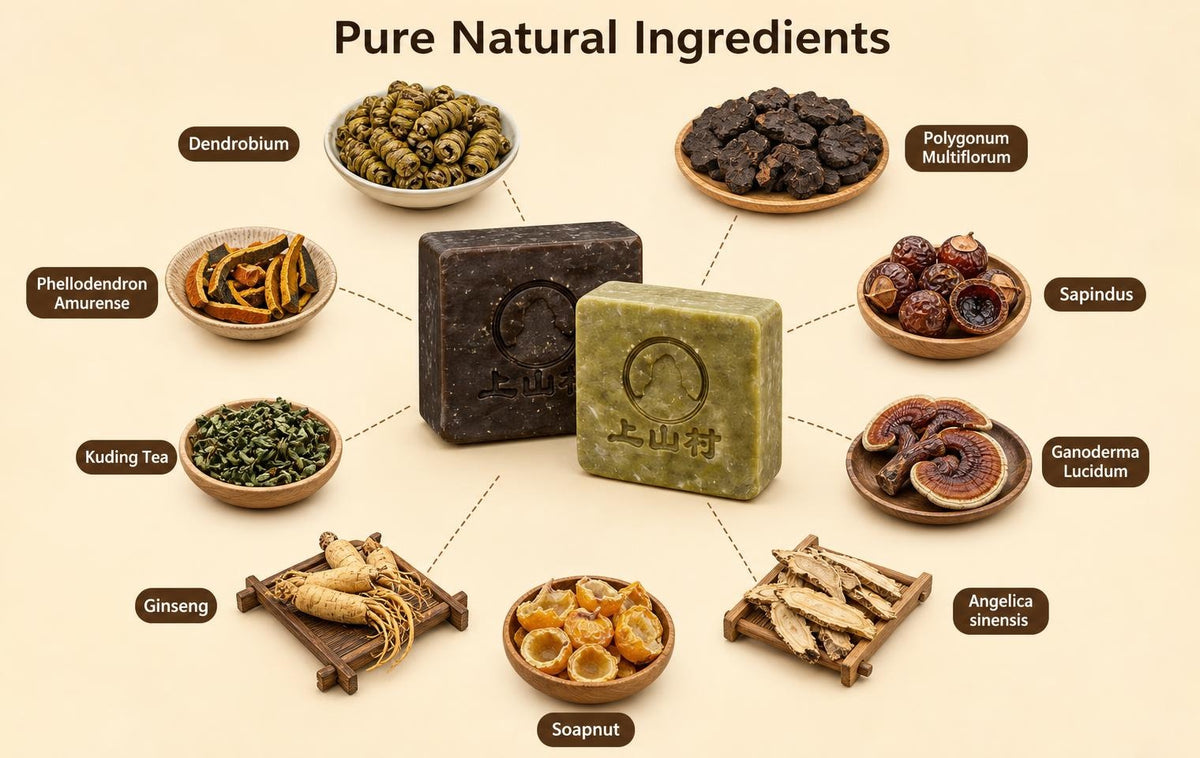 Ginseng Pine Shampoo Soap (Herbal skills Soap)and Ginseng And Rehmannia Shampoo Soap (Black Handcrafted Soap)