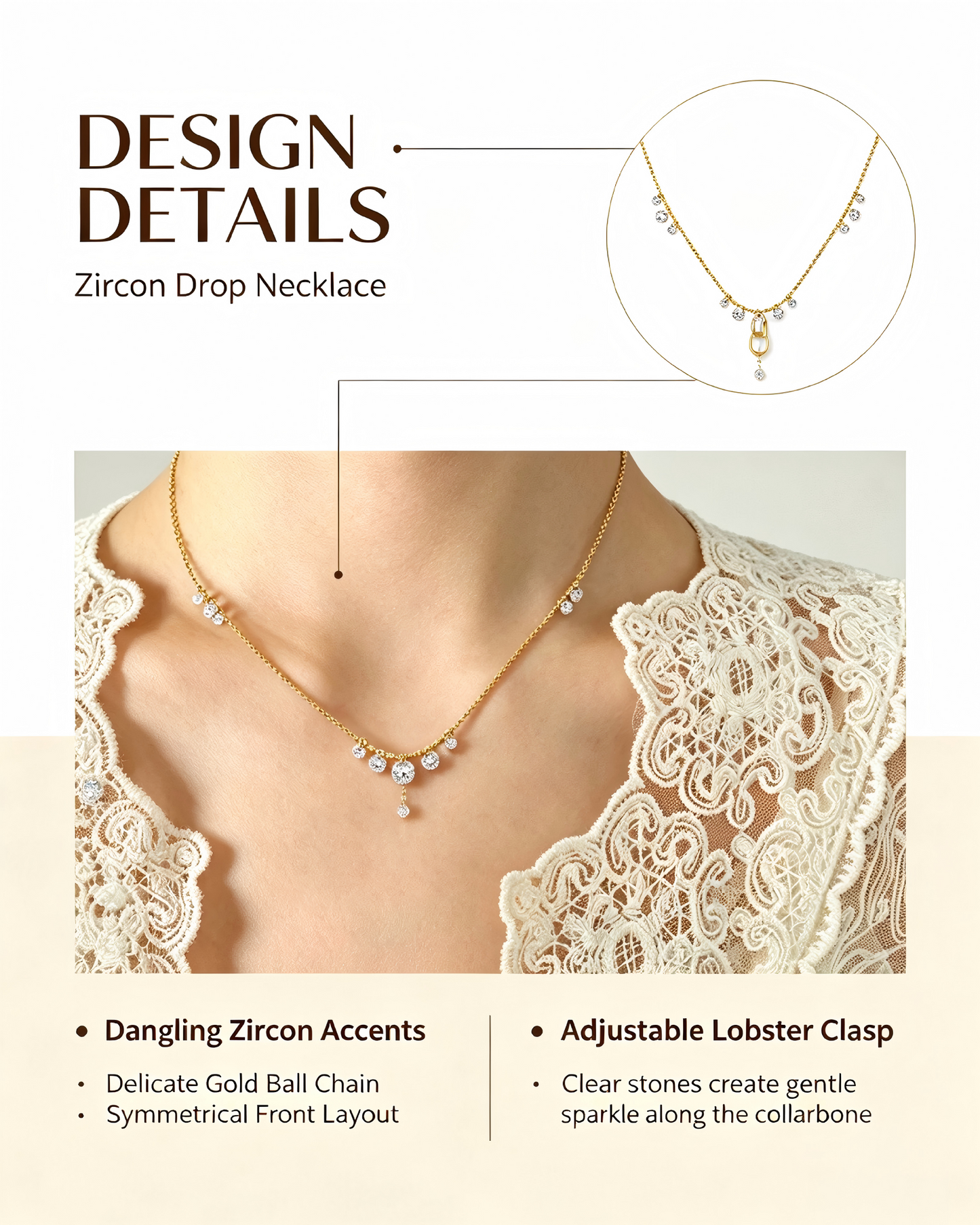 Raindrop Sparkle Dangling Zircon Necklace