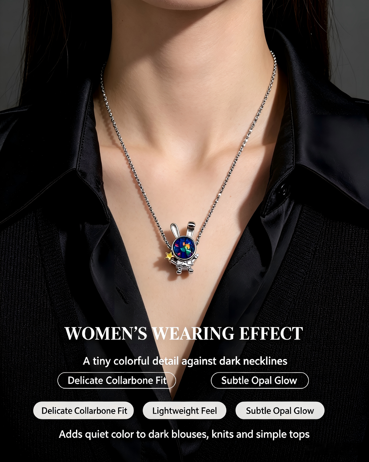 925 Sterling Silver Mosaic Opal Tiny Rabbit Pendant Necklace | Hand‑Inlaid Colorful Opal Fragment Jewelry