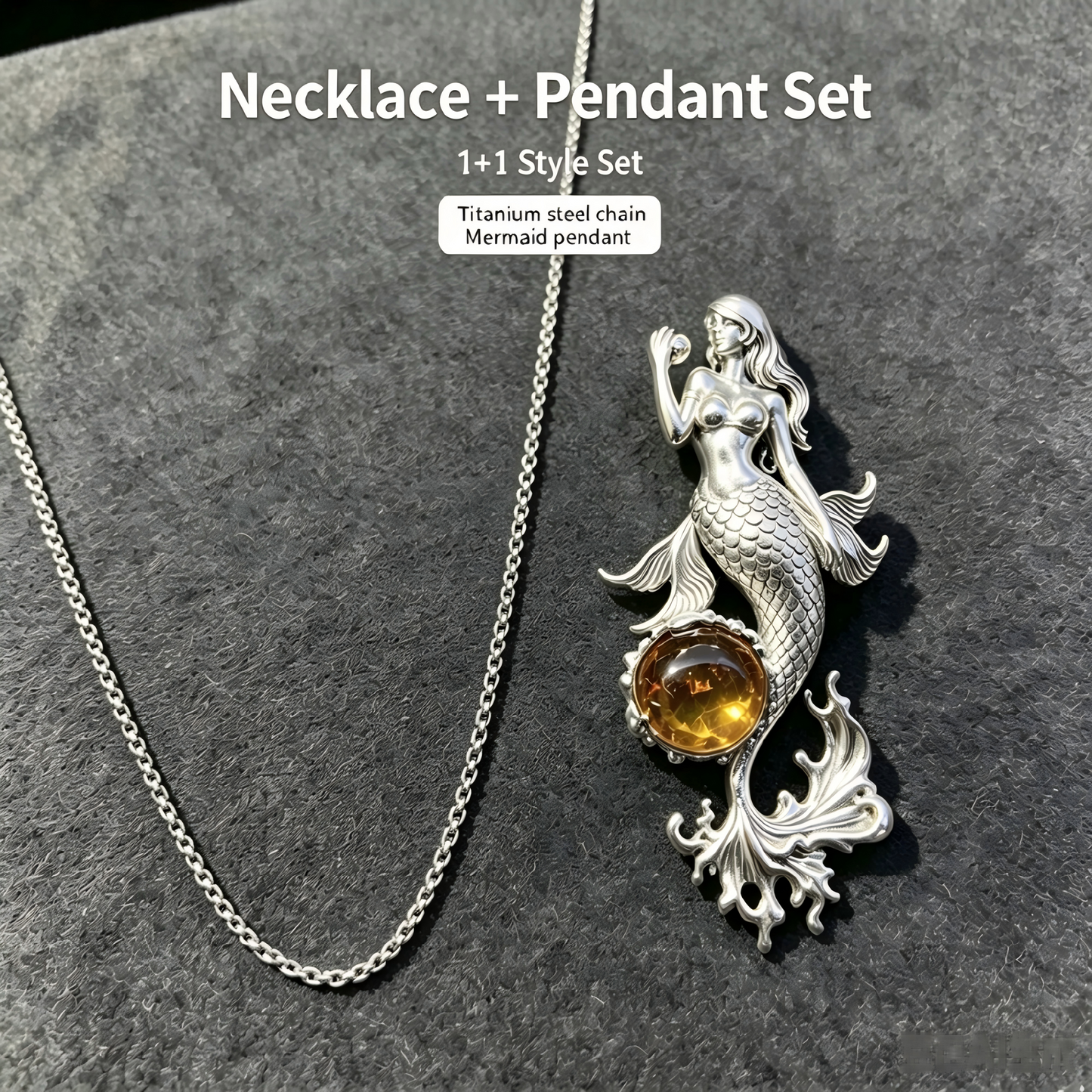 One‑of‑a‑Kind Hand‑Sculpted Sterling Silver Mermaid Pendant | Natural Amber & Freshwater Pearl, Unisex Wearable Art Jewelry