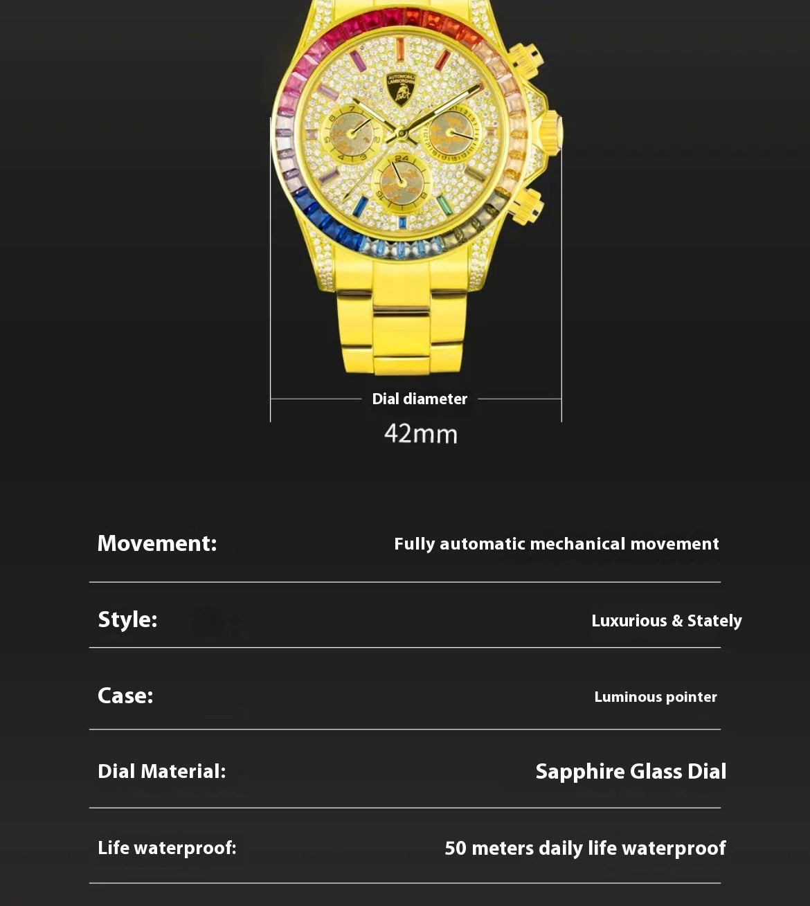 Lamborghini Golden Watch with Luxury gift Box